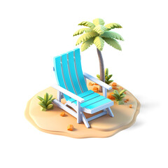 Obraz premium Summer Vacation Isometric Low Poly Icon with Green Palms on the Tropical Beach. Colorful design element for holydays project. Isolated on white background.