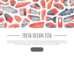 Fresh Fish Banner Design with Flesh and Fillet Vector Template