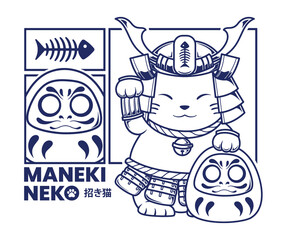 Japanese Maneki Neko Lucky Cat illustration t shirt design