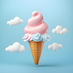 Ice cream 3d vector icon.GenerativeAI.