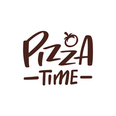 "Pizza time" handwritten lettering. Text for card, menu, cover, poster, banner. Vector illustration.