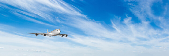 Passenger airliner in the blue sky