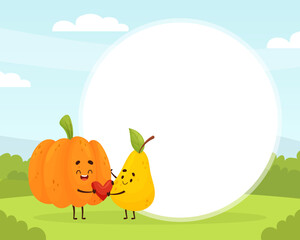 Cute Fruit Couple Empty Note Card Vector Template