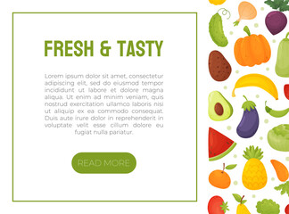 Fruit and Vegetable Banner Design with Ripe Garden Crop Vector Template