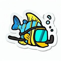 A fish snorkeling as sticker art