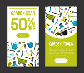 Garden Tools Banner Design with Handy Instrument Vector Template