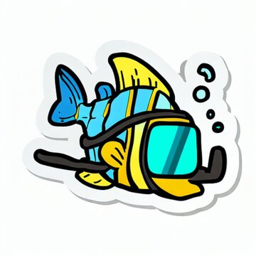 A fish snorkeling as sticker art