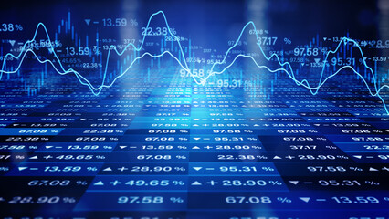 Global Market Recession, Crisis, Inflation, Deflation, Financial Diagram with Graph Stock Numbers, Digital Data Financial Investment, Business Stock Market visualization, Background 3d rendering