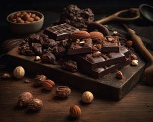 Assorted chocolate, nuts and dried fruit in old fashioned style