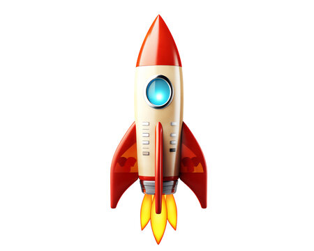 Rocket taking off for a mission to send a spaceship into outer space, png file cut out and isolated on a transparent background, computer Generative AI stock illustration image