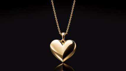 Schöne goldene Herz Kette auf schwarzen Untergrund Produktfotografie Nahaufnahme, ai generativ