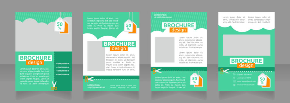 Summer travel deal with coupon clipping blank brochure design. Template set with copy space for text. Premade corporate reports collection. Editable 4 paper pages. Ubuntu Bold, Regular fonts used