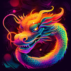 Traditional chinese dragon neon print art