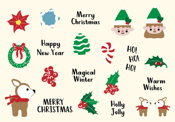 Merry Christmas stickers set.