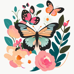 watercolor butterfly with flowers