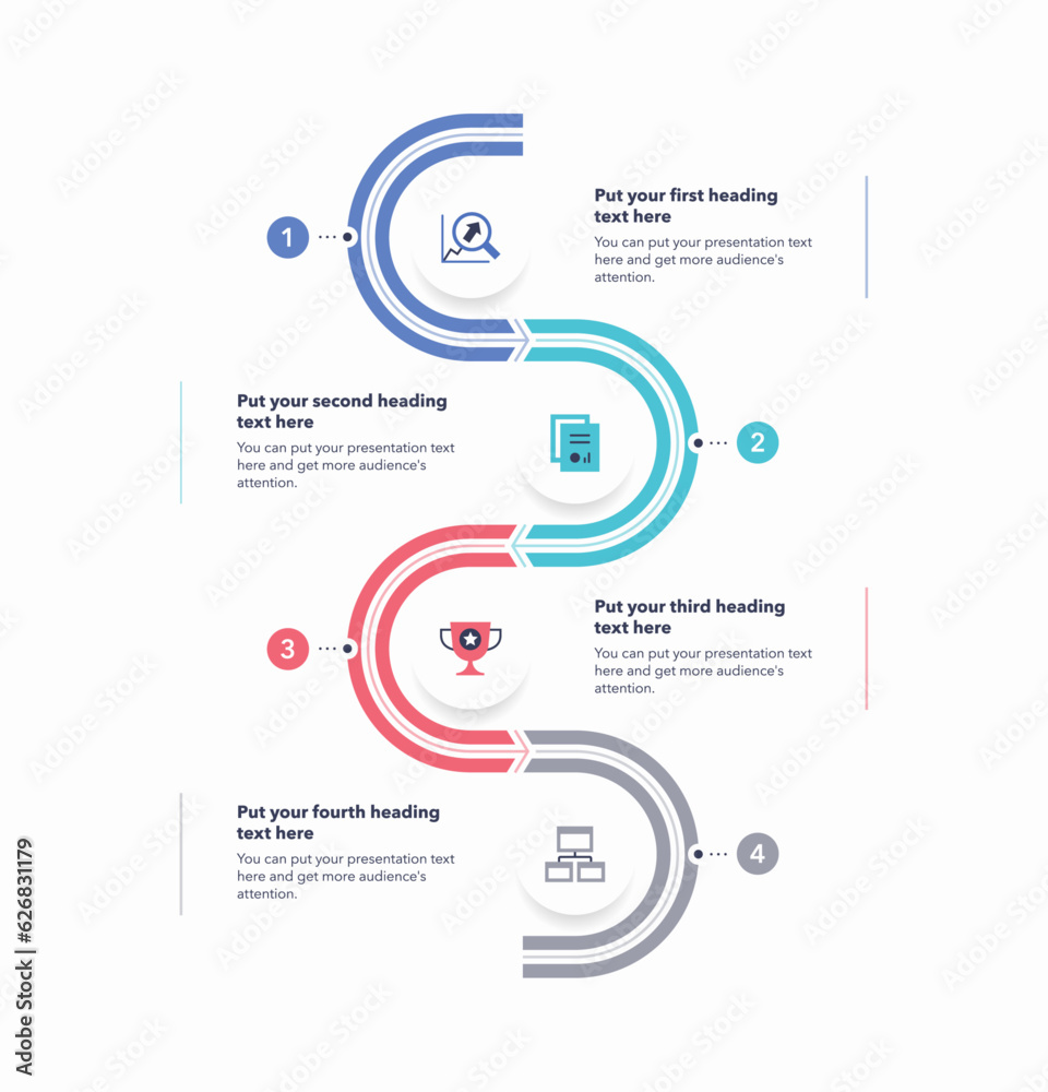 Poster Modern vertical infographic process with four colorful options. SImple chart design for workflow layout, diagram, banner, web design.