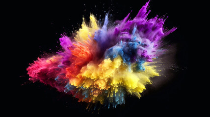 Explosion of colored powder isolated on black background