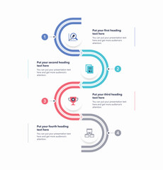 Modern vertical infographic process with four colorful options. SImple chart design for workflow layout, diagram, banner, web design.