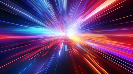Obraz premium Light Speed Hyperspace Background, Colorful Light Streaks Depicting Motion, Generative AI