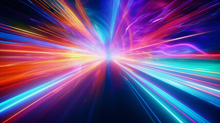 Light Speed Hyperspace Background, Colorful Light Streaks Depicting Motion, Generative AI