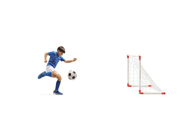 Obraz na płótnie Canvas Full length shot of a boy scoring a goal