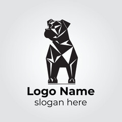Boxer dog muzzle logo. Black and white. Vector illustration template with abstract shape
