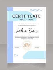 Best brand certificate design template. Vector diploma with customized copyspace and borders. Printable document for awards and recognition. Kanit, Cabin, Dancing Script Bold, Regular fonts used