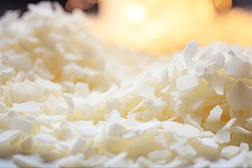 Soy Wax Flakes for Candle Making. Close Up High Texture of Organic White Soy Wax Flakes. Essential Ingredient for Homemade Candle Design. Generative AI