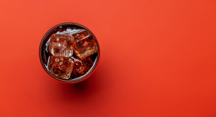 Refreshing glass of cola with ice