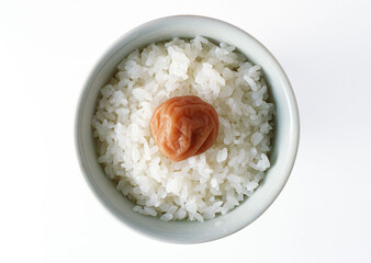 Japanese Rice with Salmon on White background with clipping path. Popular Japanese foods.