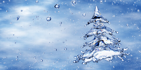 Naklejka na ściany i meble Christmas water splash tree isolated on white