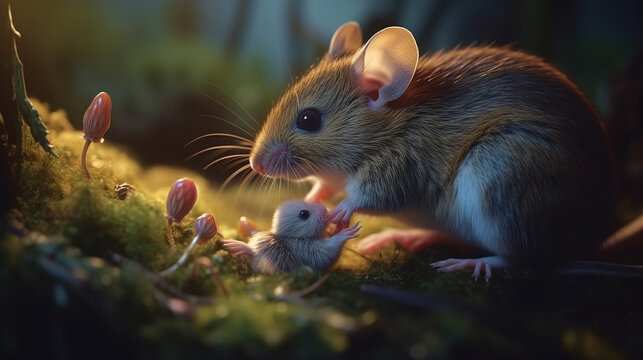 mouse feeding its young by mother love pet maternal image Ai generated art