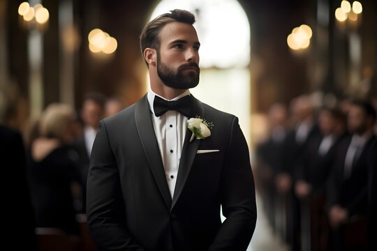 A Poignant Image Of A Groom Nervously Waiting At The Altar, Perfectly Capturing The Anticipation And Excitement Of The Wedding