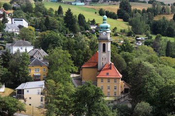 View of Auerbach town in Vogtland, Saxony, East Germany