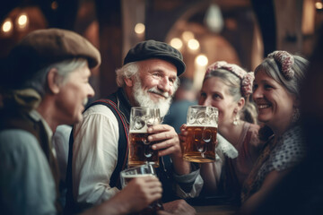 beer festival, festive procession, people in traditional folklore costumes