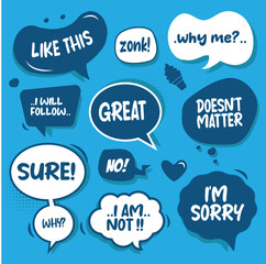 Speech bubble collection for comic. Isolated text balloon vector illustration.