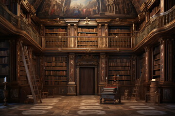 Bibliothek im klassischen Stil mit Holzelementen, 9, AI generiert - obrazy, fototapety, plakaty