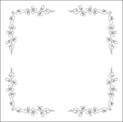 Black and white vegetal ornamental frame with wild flowers, decorative border, corners for greeting cards, banners, business cards, invitations, menus. Isolated vector illustration.