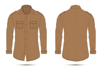 vector illustration of brown formal shirt front and back view