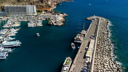 View of Puerto Rico, Mogan Pier, Gran Canaria, Spain, Atlantic Ocean Coast