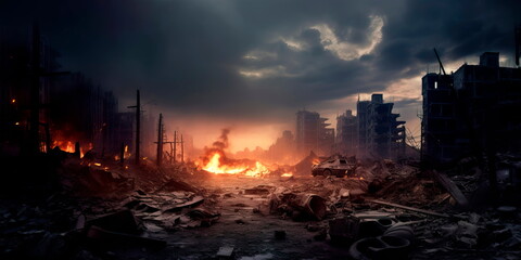 Soncept of war and destroyed city Fantastic background Generative Ai - obrazy, fototapety, plakaty