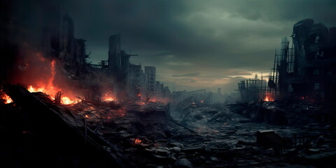 Soncept of war and destroyed city Fantastic background Generative Ai