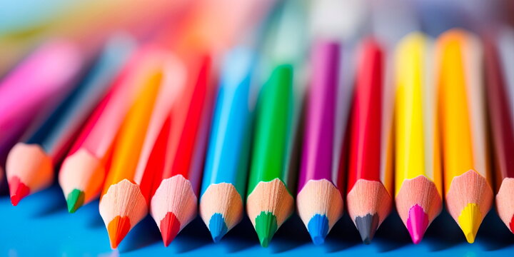 Vibrant back to school background with colorful pencils, books, and stationery arranged in a creative composition. Generative Ai