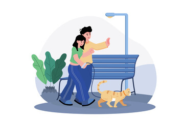 Couple Walking With Cat In Park