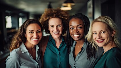 Fototapeta premium Empowering Women in the Workplace Inclusivity: Celebrating International Women's Day with Diversity Equity Inclusion (DEI) in the Education Industry with Multiracial Female Teachers.