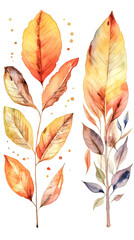 Autumn leaves painted with watercolors, generative AI.