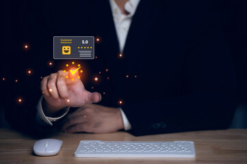 Questionnaire online with checkboxes, Businessman Take an assessment, Evaluation, Online survey...