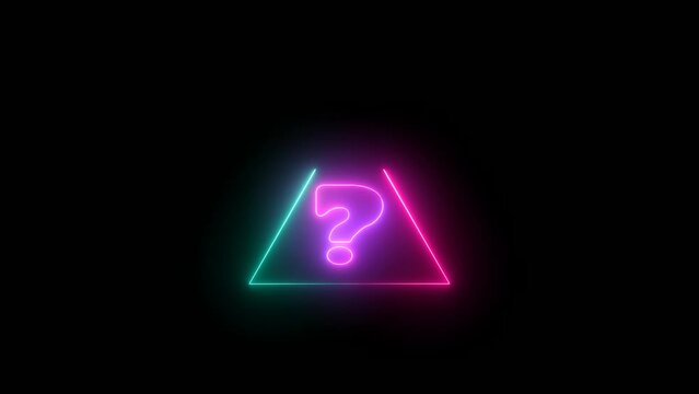 Neon question mark sing icon animation . triangle rotated question animated .