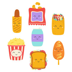 set of funny fast food characters isolated