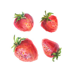 Strawberry. Set of watercolor strawberries. Isolated on white background. Watercolor illustration.